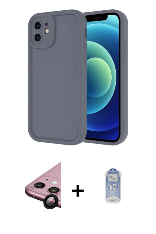 iPhone 11 Kılıf Yankı Yansıma Özel Seri - Siyah Joko Magic 5D Cam + Siyah Raze Metal Kamera Len