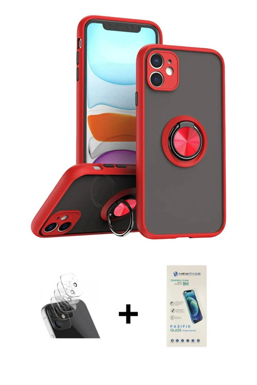 ieg™ iPhone 11 Kılıf Yörünge Çizgi - Şeffaf Pasifik Cam Ekran Koruyucu + Şeffaf Kamera Lens Koruma C
