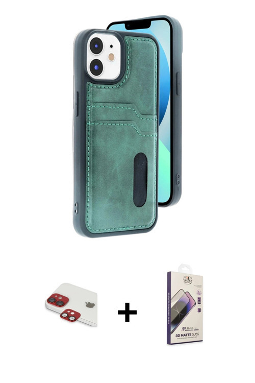 ieg™ iPhone 11 Kılıf Yörünge Işık Serisi - Siyah Bilvis 3D Mat Cam Ekran Koruyucu + Kırmızı Pers Alü