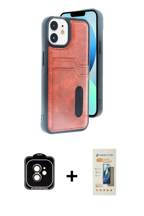 ieg™ iPhone 11 Kılıf Yörünge Işık Serisi - Siyah 6D Mat Seramik Hayalet Nano Ekran Koruyucu + Turunc