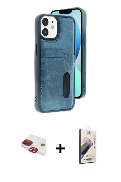 ieg™ iPhone 11 Kılıf Yörünge Işık Serisi - Siyah Bilvis 3D Mat Cam Ekran Koruyucu + Kırmızı Pers Alü