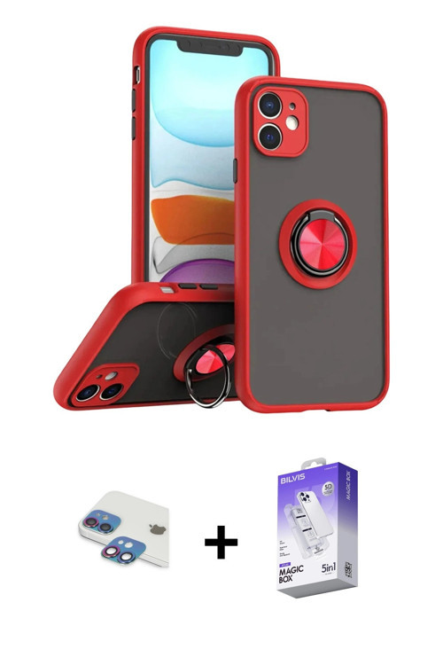 ieg™ iPhone 11 Kılıf Yörünge Çizgi - Siyah Bilvis 5in1 3D Magic Cam Ekran Koruyucu + Gökkuşağı Pers