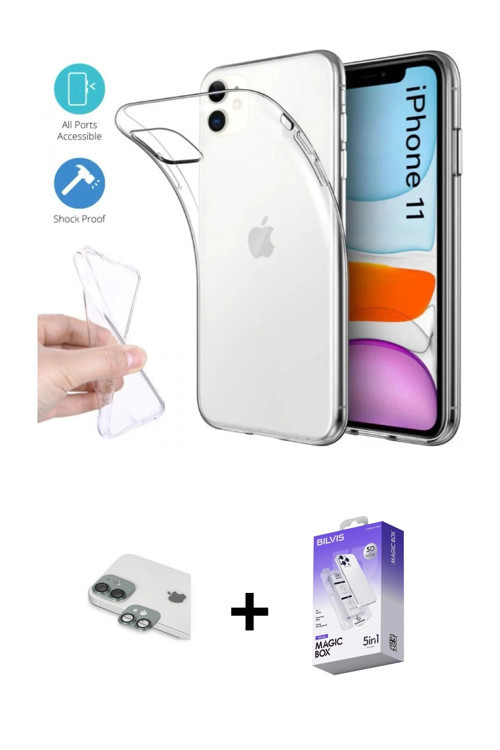 ieg™ iPhone 11 Kılıf Zirve Doku - Siyah Bilvis 5in1 3D Magic Cam Ekran Koruyucu + Yeşil Pers Alüminy