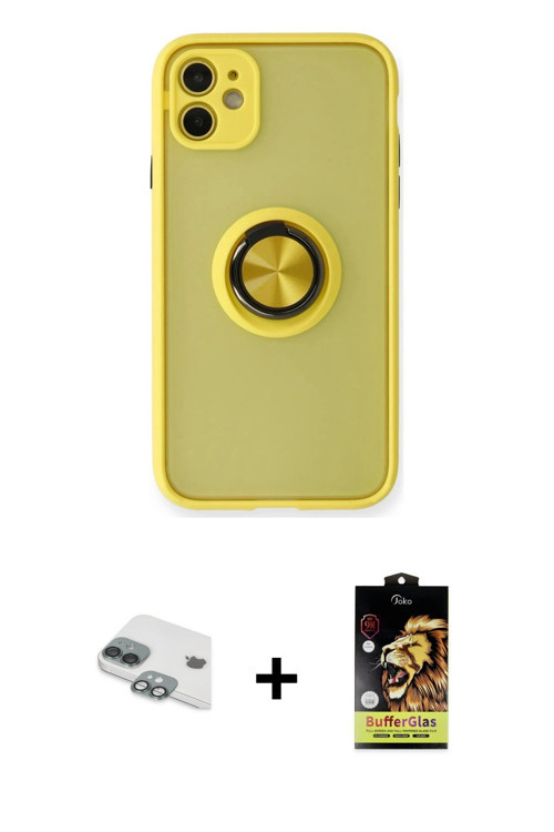ieg™ iPhone 11 Kılıf Yörünge Çizgi - Siyah Buffer Cam Ekran Koruyucu + Yeşil Pers Alüminyum Kamera L