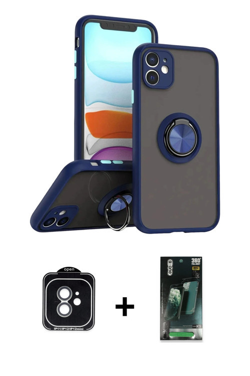 ieg™ iPhone 11 Kılıf Yörünge Çizgi - Şeffaf 360 Full Body Arka Koruyucu + Yeşil PVD Metal Kamera Len