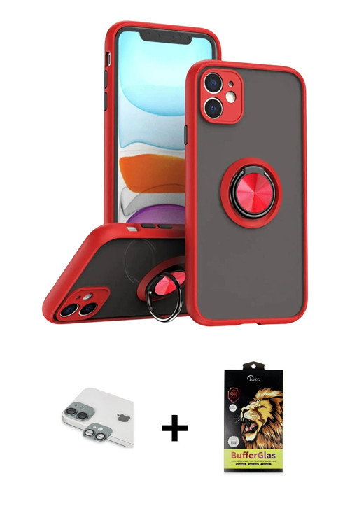 ieg™ iPhone 11 Kılıf Yörünge Çizgi - Siyah Buffer Cam Ekran Koruyucu + Yeşil Pers Alüminyum Kamera L