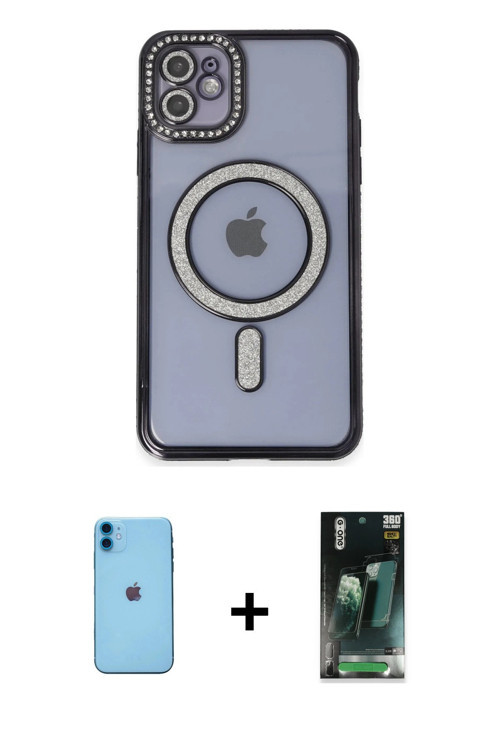 ieg™ iPhone 11 Kılıf Zirve Doku Prime - Siyah 360 Mat Full Body Arka Koruyucu + Mavi Neon Fosforlu K