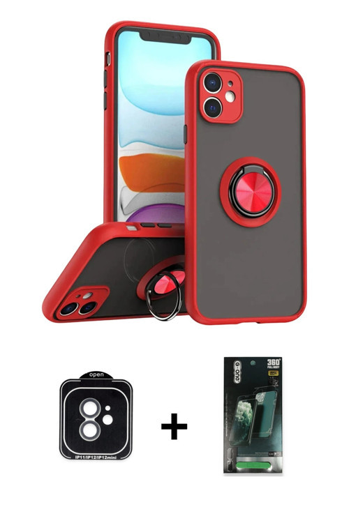 ieg™ iPhone 11 Kılıf Yörünge Çizgi - Şeffaf 360 Full Body Arka Koruyucu + Yeşil PVD Metal Kamera Len