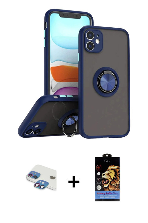 ieg™ iPhone 11 Kılıf Yörünge Çizgi - Siyah Buffer Hayalet Cam Ekran Koruyucu + Gökkuşağı Pers Alümin