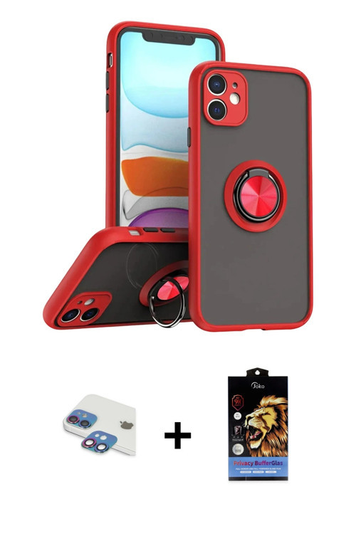 ieg™ iPhone 11 Kılıf Yörünge Çizgi - Siyah Buffer Hayalet Cam Ekran Koruyucu + Gökkuşağı Pers Alümin