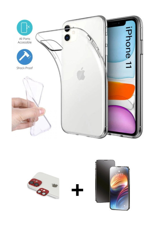ieg™ iPhone 11 Kılıf Zirve Doku - Siyah 3D Antistatik Mat Seramik Nano Ekran Koruyucu + Kırmızı Pers