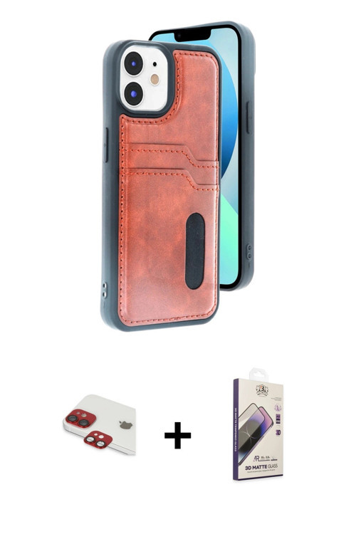ieg™ iPhone 11 Kılıf Yörünge Işık Serisi - Siyah Bilvis 3D Mat Cam Ekran Koruyucu + Kırmızı Pers Alü