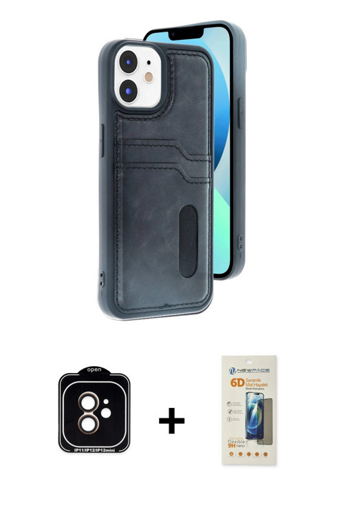 ieg™ iPhone 11 Kılıf Yörünge Işık Serisi - Siyah 6D Mat Seramik Hayalet Nano Ekran Koruyucu + Turunc