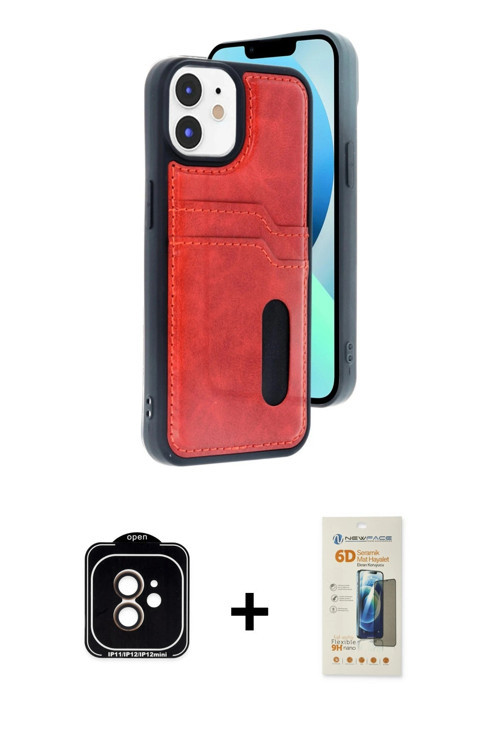 ieg™ iPhone 11 Kılıf Yörünge Işık Serisi - Siyah 6D Mat Seramik Hayalet Nano Ekran Koruyucu + Turunc