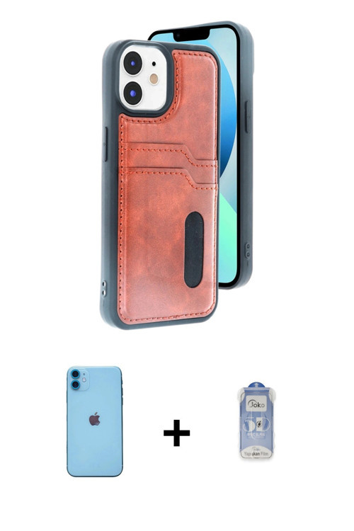 ieg™ iPhone 11 Kılıf Yörünge Işık Serisi - Siyah Joko Magic 5D Cam + Mavi Neon Fosforlu Kamera Lens