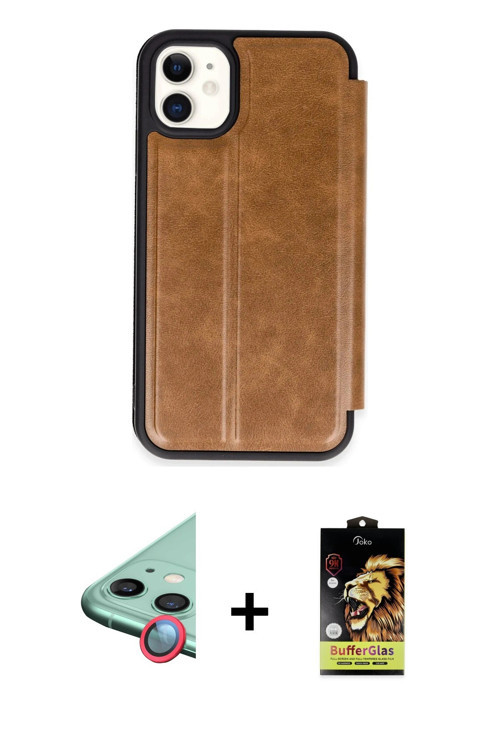 ieg™ iPhone 11 Kılıf Zirve Yansıma Serisi - Siyah Buffer Cam Ekran Koruyucu + Kırmızı Raze Metal Kam