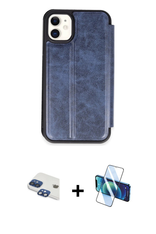 ieg™ iPhone 11 Kılıf Zirve Yansıma Serisi - Siyah 3D Antistatik Cam Ekran Koruyucu + Lacivert Pers A