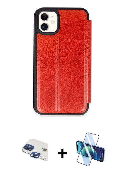 ieg™ iPhone 11 Kılıf Zirve Yansıma Serisi - Siyah 3D Antistatik Cam Ekran Koruyucu + Lacivert Pers A