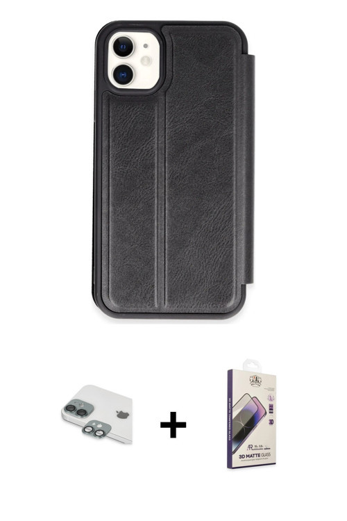 ieg™ iPhone 11 Kılıf Zirve Yansıma Serisi - Siyah Bilvis 3D Mat Cam Ekran Koruyucu + Yeşil Pers Alüm