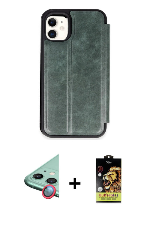 ieg™ iPhone 11 Kılıf Zirve Yansıma Serisi - Siyah Buffer Cam Ekran Koruyucu + Kırmızı Raze Metal Kam