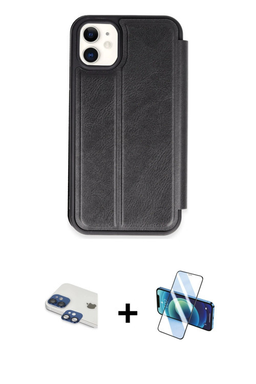 ieg™ iPhone 11 Kılıf Zirve Yansıma Serisi - Siyah 3D Antistatik Cam Ekran Koruyucu + Lacivert Pers A