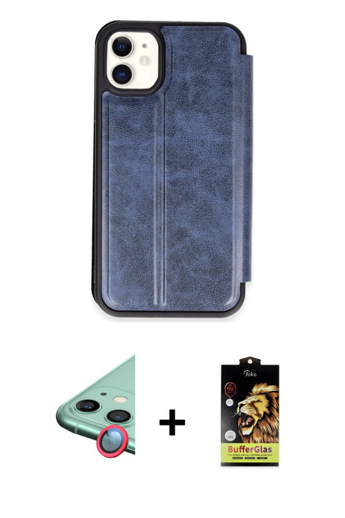 ieg™ iPhone 11 Kılıf Zirve Yansıma Serisi - Siyah Buffer Cam Ekran Koruyucu + Kırmızı Raze Metal Kam