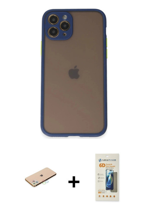 ieg™ iPhone 11 Pro Kılıf Ahenk Çizgi Serisi - Siyah 6D Mat Seramik Hayalet Nano Ekran Koruyucu + Mav