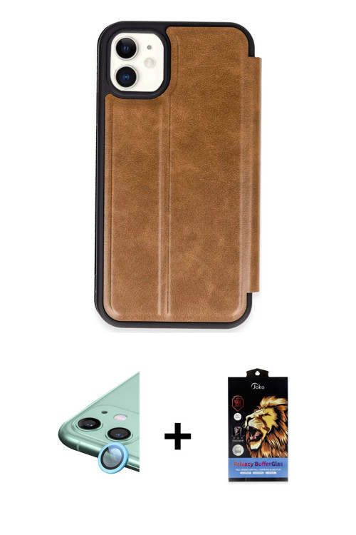 ieg™ iPhone 11 Kılıf Zirve Yansıma Serisi - Siyah Buffer Hayalet Cam Ekran Koruyucu + Mavi Raze Meta