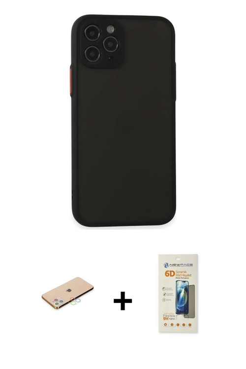 ieg™ iPhone 11 Pro Kılıf Ahenk Çizgi Serisi - Siyah 6D Mat Seramik Hayalet Nano Ekran Koruyucu + Mav