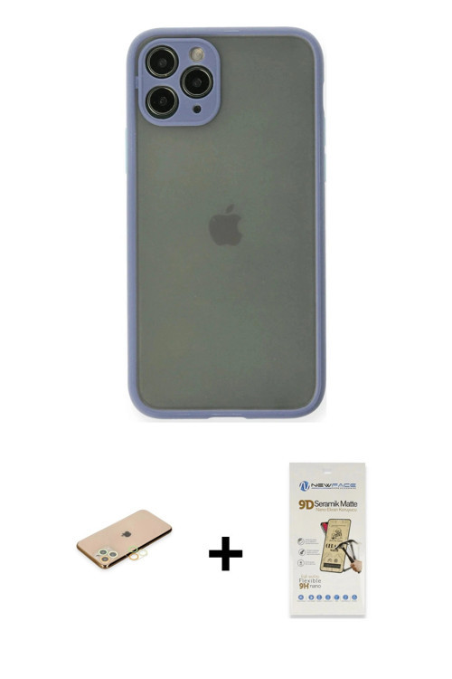 ieg™ iPhone 11 Pro Kılıf Ahenk Çizgi Serisi - Siyah Mat Seramik Nano Ekran Koruyucu + Sarı Renkli Ka