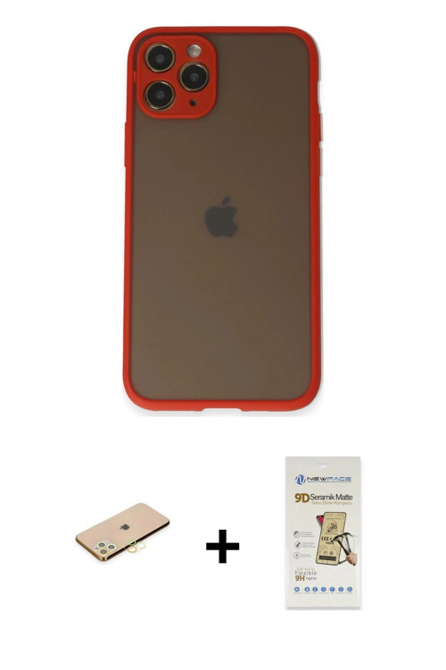 ieg™ iPhone 11 Pro Kılıf Ahenk Çizgi Serisi - Siyah Mat Seramik Nano Ekran Koruyucu + Sarı Renkli Ka