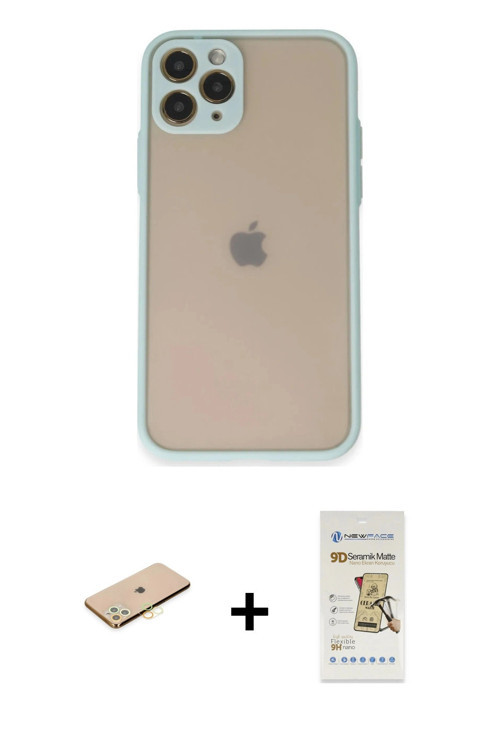 ieg™ iPhone 11 Pro Kılıf Ahenk Çizgi Serisi - Siyah Mat Seramik Nano Ekran Koruyucu + Sarı Renkli Ka