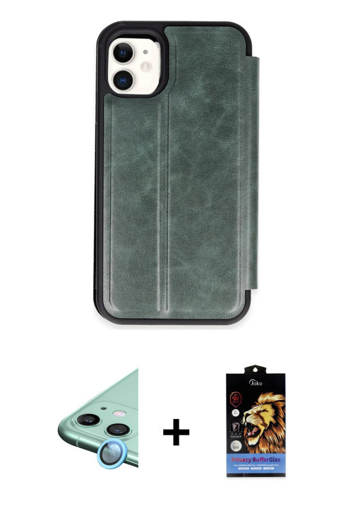 ieg™ iPhone 11 Kılıf Zirve Yansıma Serisi - Siyah Buffer Hayalet Cam Ekran Koruyucu + Mavi Raze Meta