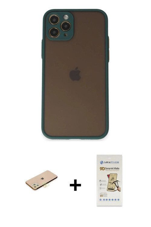 ieg™ iPhone 11 Pro Kılıf Ahenk Çizgi Serisi - Siyah Mat Seramik Nano Ekran Koruyucu + Sarı Renkli Ka