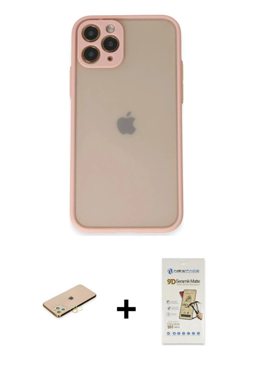 ieg™ iPhone 11 Pro Kılıf Ahenk Çizgi Serisi - Siyah Mat Seramik Nano Ekran Koruyucu + Sarı Renkli Ka