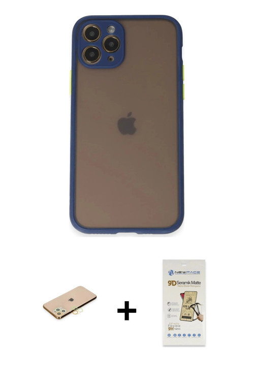 ieg™ iPhone 11 Pro Kılıf Ahenk Çizgi Serisi - Siyah Mat Seramik Nano Ekran Koruyucu + Sarı Renkli Ka