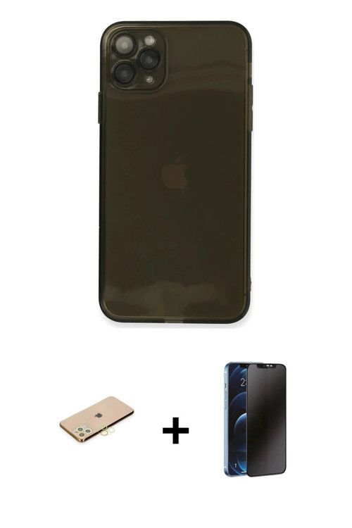 ieg™ iPhone 11 Pro Kılıf Ahenk Doku - Siyah 3D Antistatik Hayalet Cam Ekran Koruyucu + Sarı Renkli K