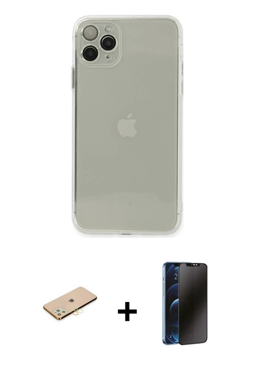 ieg™ iPhone 11 Pro Kılıf Ahenk Doku - Siyah 3D Antistatik Hayalet Cam Ekran Koruyucu + Sarı Renkli K