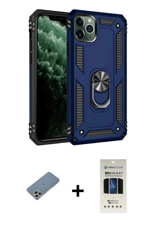 ieg™ iPhone 11 Pro Kılıf Ahenk Klasik Koleksiyonu - Siyah 5D Hayalet Cam Ekran Koruyucu + Gümüş Shin
