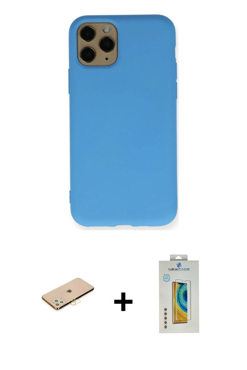 iPhone 11 Pro Kılıf Ahenk Serisi - Siyah Polymer Nano Ekran Koruyucu + Pembe Renkli Kamera Lens