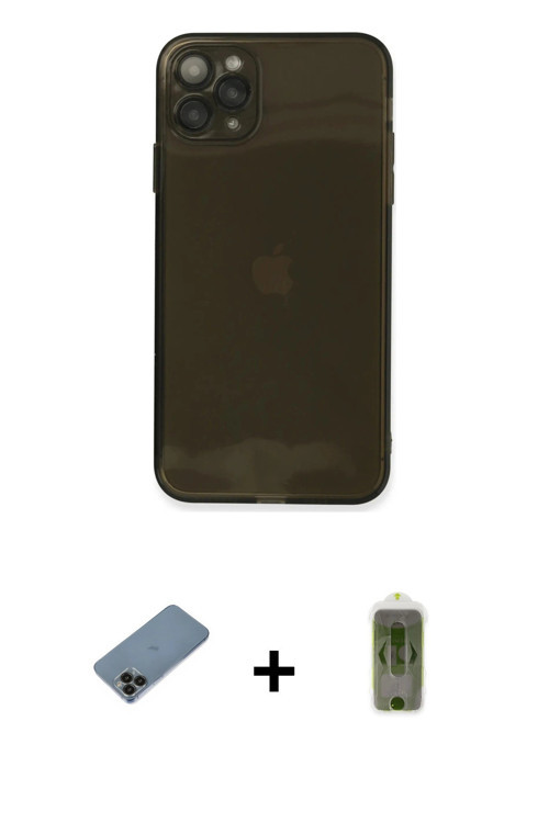 ieg™ iPhone 11 Pro Kılıf Ahenk Doku - Siyah Joko Magic 5D Hayalet Cam + Siyah Shine Kamera Lens Koru