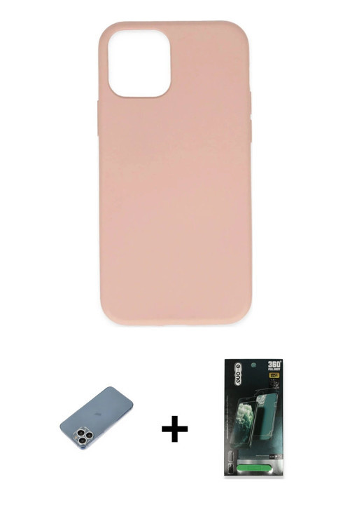 ieg™ iPhone 11 Pro Kılıf Ahenk Serisi - Şeffaf 360 Full Body Arka Koruyucu + Gümüş Shine Kamera Lens
