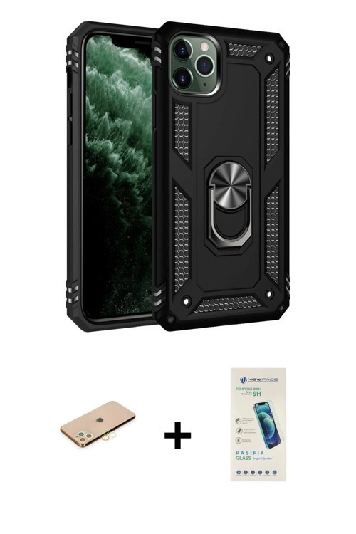 ieg™ iPhone 11 Pro Kılıf Ahenk Klasik Koleksiyonu - Şeffaf Pasifik Cam Ekran Koruyucu + Sarı Renkli