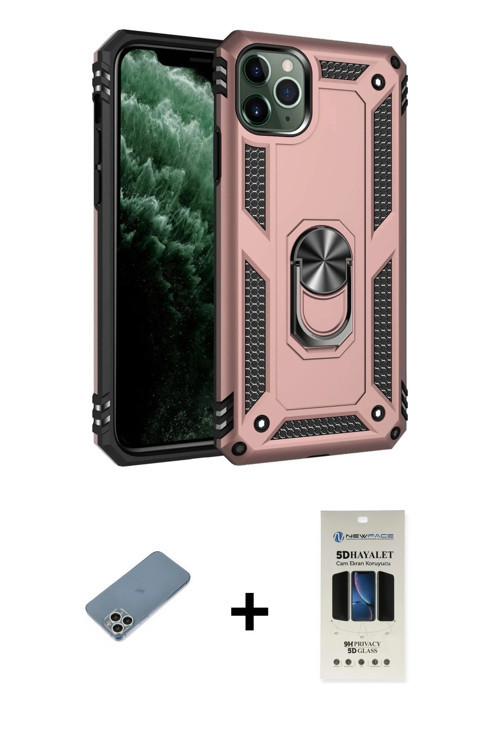 ieg™ iPhone 11 Pro Kılıf Ahenk Klasik Koleksiyonu - Siyah 5D Hayalet Cam Ekran Koruyucu + Gümüş Shin