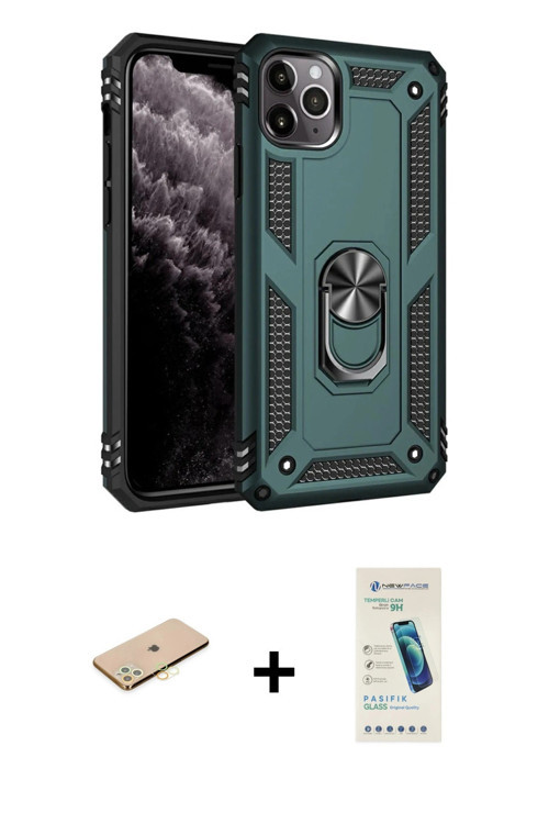 ieg™ iPhone 11 Pro Kılıf Ahenk Klasik Koleksiyonu - Şeffaf Pasifik Cam Ekran Koruyucu + Sarı Renkli