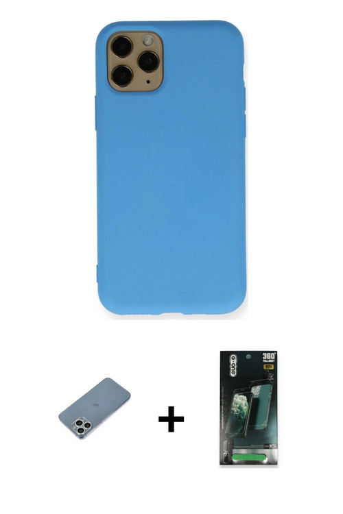 ieg™ iPhone 11 Pro Kılıf Ahenk Serisi - Şeffaf 360 Full Body Arka Koruyucu + Gümüş Shine Kamera Lens