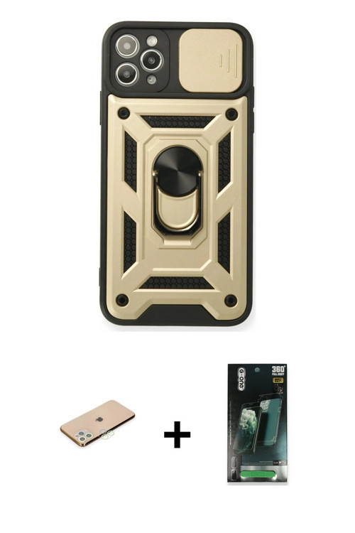 ieg™ iPhone 11 Pro Kılıf Ahenk Klasik - Şeffaf 360 Full Body Arka Koruyucu + Yeşil Renkli Kamera Len