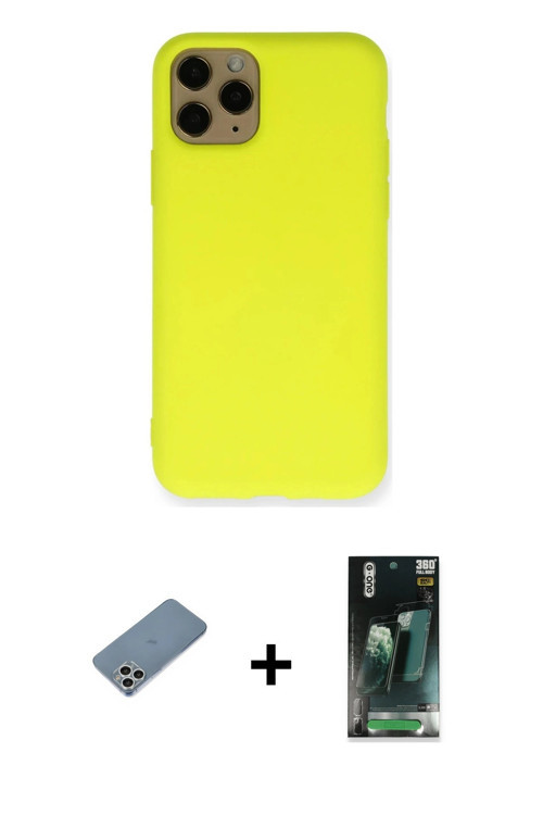 ieg™ iPhone 11 Pro Kılıf Ahenk Serisi - Şeffaf 360 Full Body Arka Koruyucu + Gümüş Shine Kamera Lens