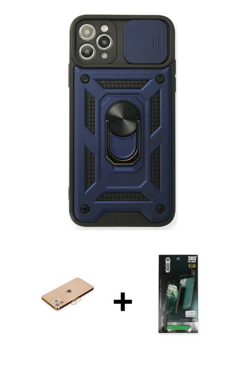ieg™ iPhone 11 Pro Kılıf Ahenk Klasik - Siyah 360 Mat Full Body Arka Koruyucu + Turuncu Renkli Kamer
