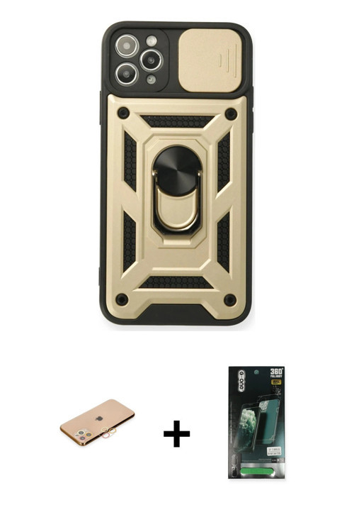 ieg™ iPhone 11 Pro Kılıf Ahenk Klasik - Siyah 360 Mat Full Body Arka Koruyucu + Turuncu Renkli Kamer